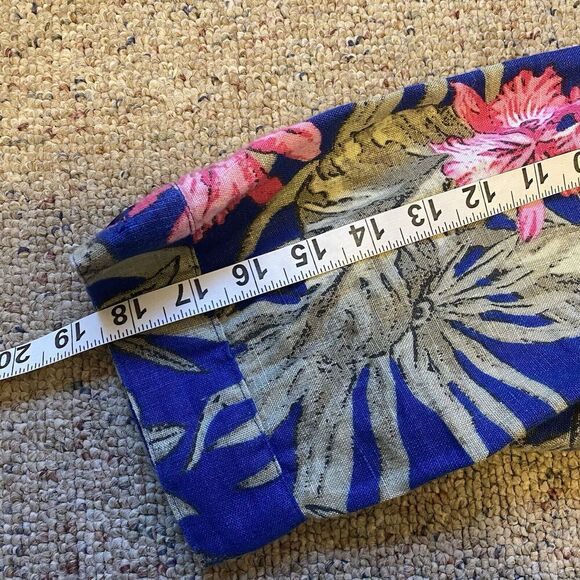 Chico's Linen Women Button Front Shirt Jacket Top Sz 3/XL Floral Blue Pocket - Picture 3 of 9